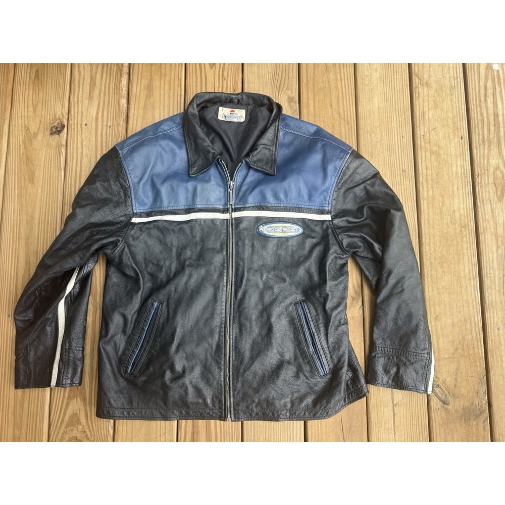 Vintage Pepsi Generation Next Mens Black Blue Jacket Coat Genuine Leather XXL